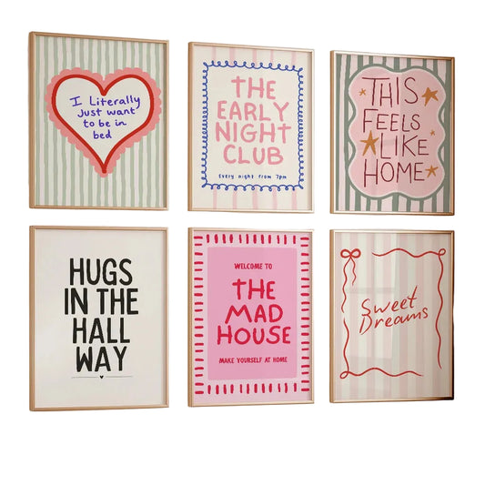 6pcs set of Playful and Colorful Quotes Wall Art