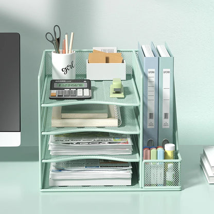Multi slot metal office desk file rack