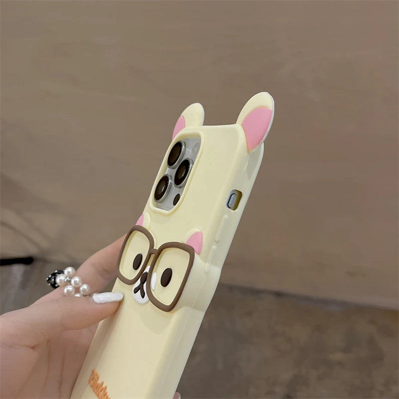 Cute Bear Wear Glasses Phone Case For iPhone 12,13,14,15,16