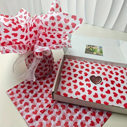 50 Sheets Red Heart Pattern Tissue Paper, 50.8x35.56 cm