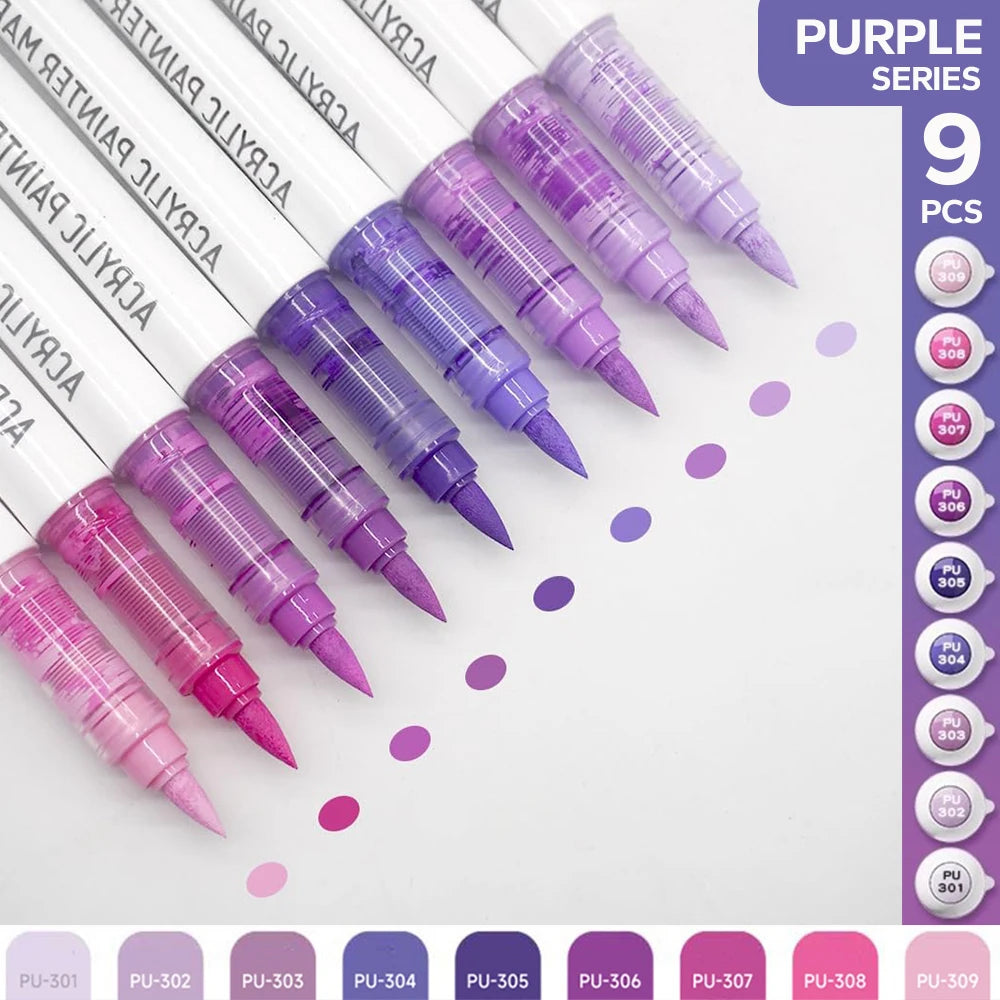 9 Acrylic Brush Markers Set