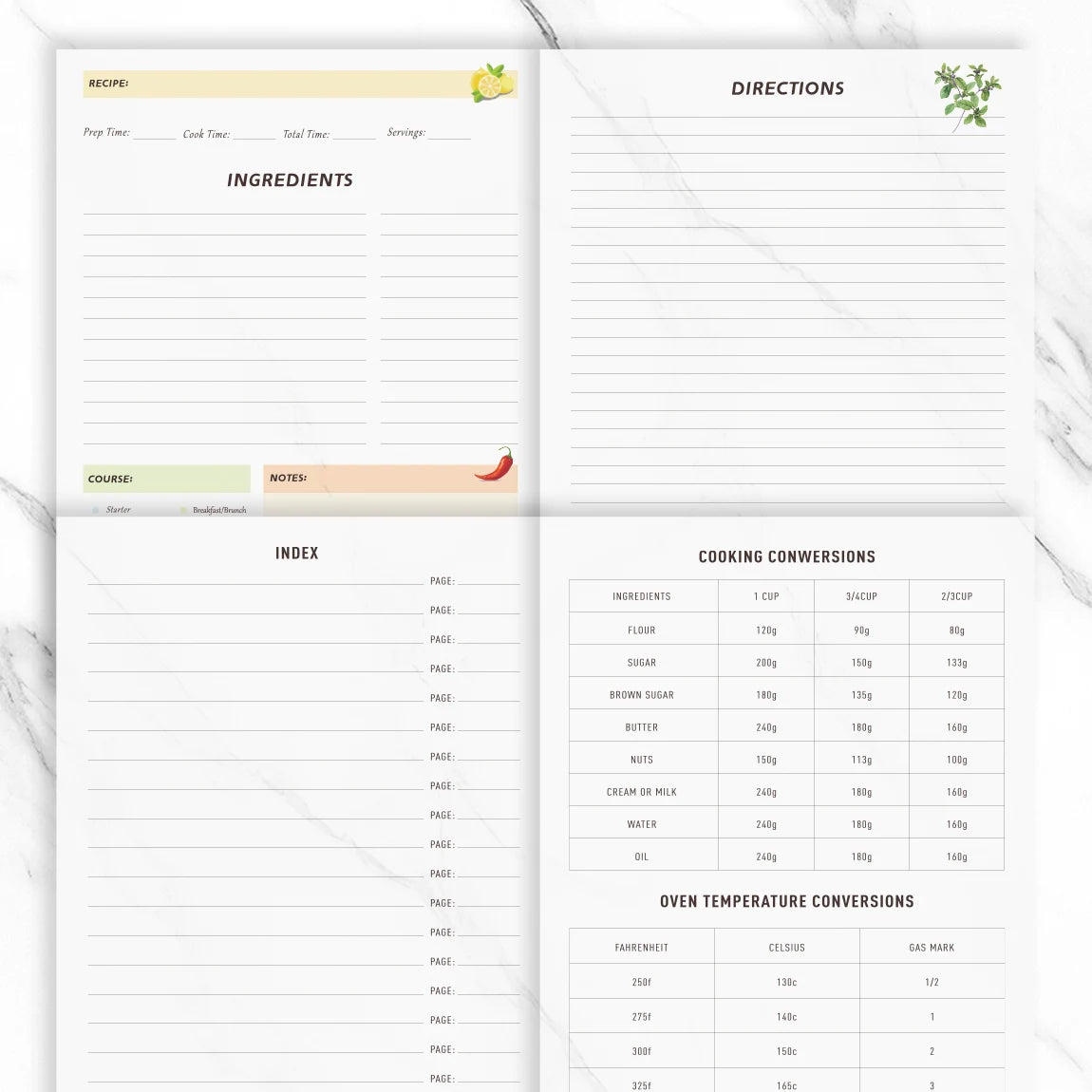 Hardcover 80 page Recipe Book