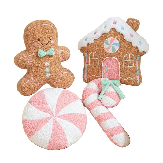 Christmas Gingerbread Man, House, Candy Cane Throw Pillow