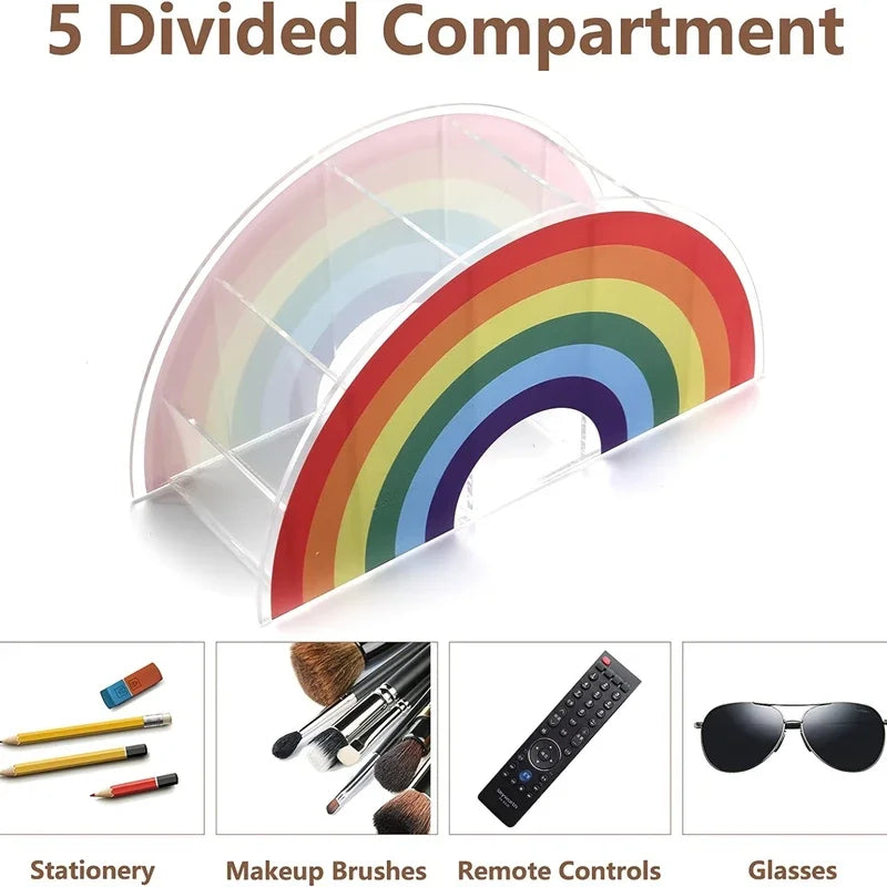 Rainbow Acrylic Pen Holder with 5 Compartments