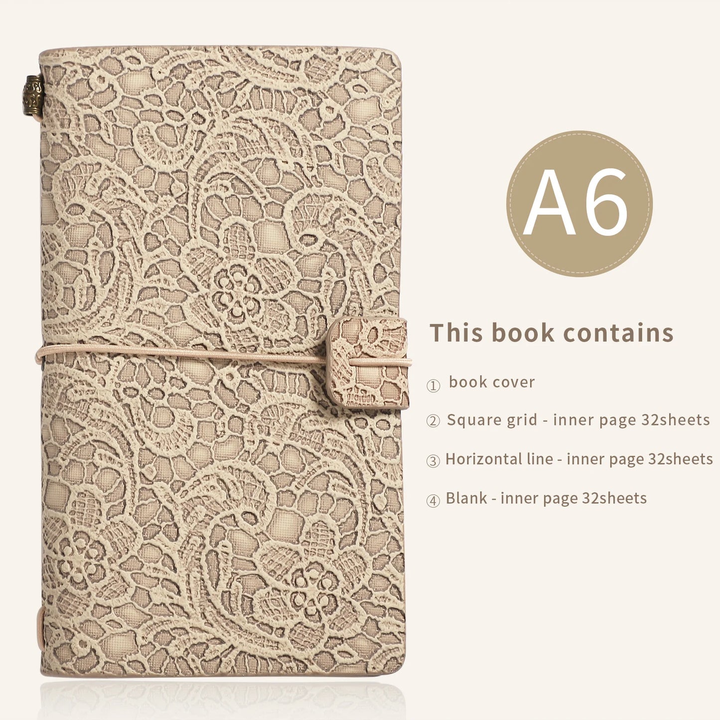 A6 Vintage Embossed Lace Strap Notebook