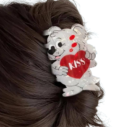 1 piece cartoon valentines heart bear hair claw clip