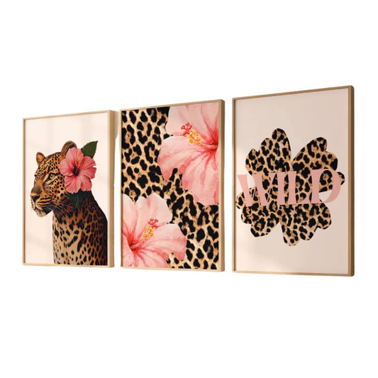 Y2K Leopard Hibiscus Flower Pink Cheetah Canvas Print Poster