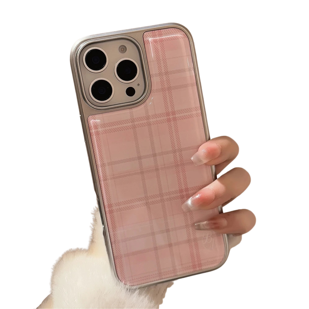 Sweet Pink Grid Pattern Case for iPhone 11,12,13,14,15,16,17