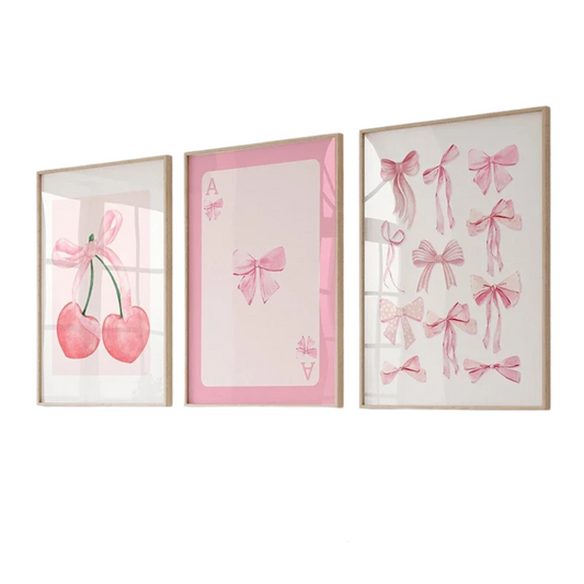3 piece Trendy Pink Bows Poster Wall Art