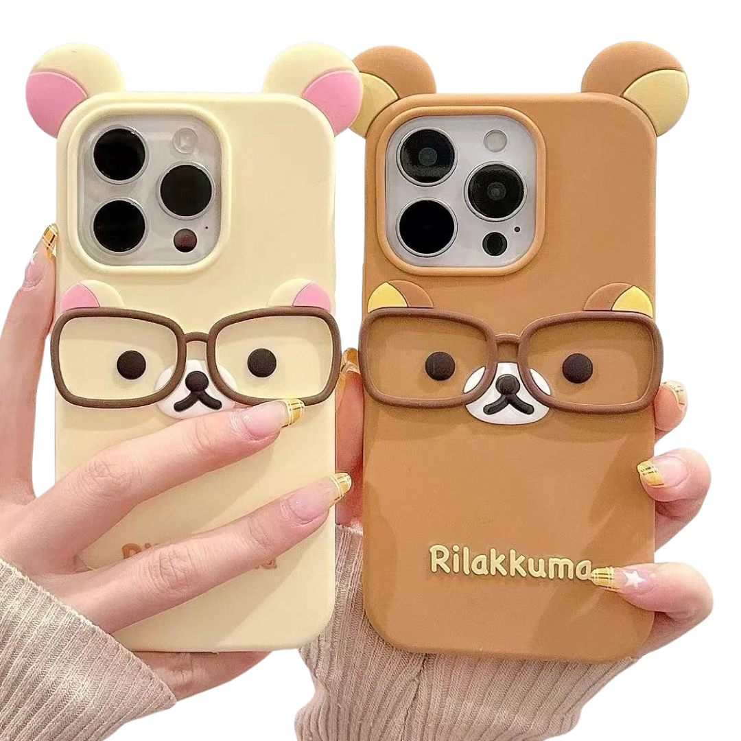 Cute Bear Wear Glasses Phone Case For iPhone 12,13,14,15,16