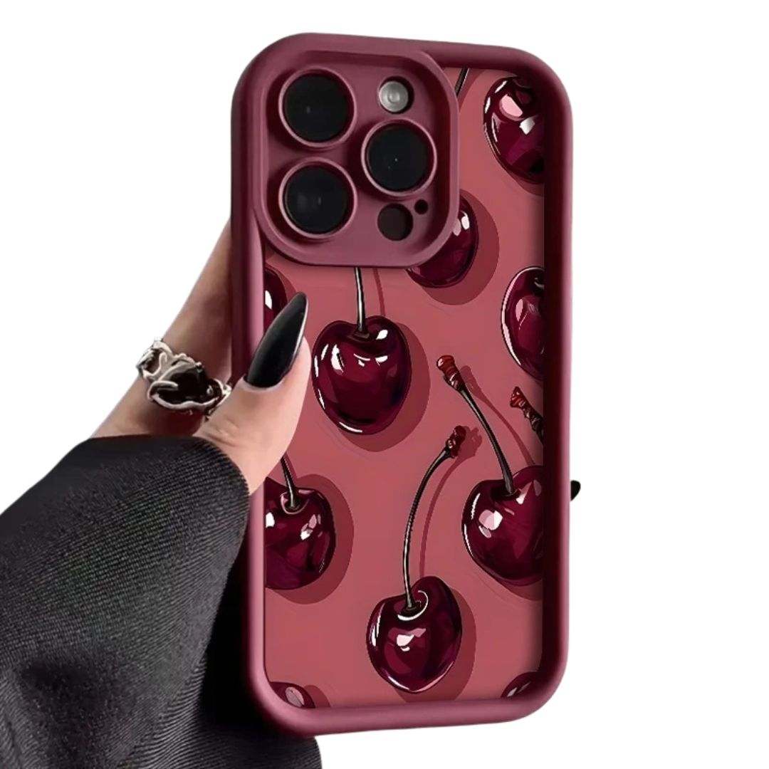 Bright Cherry Pattern Print Shockproof Soft Phone Case For iPhone