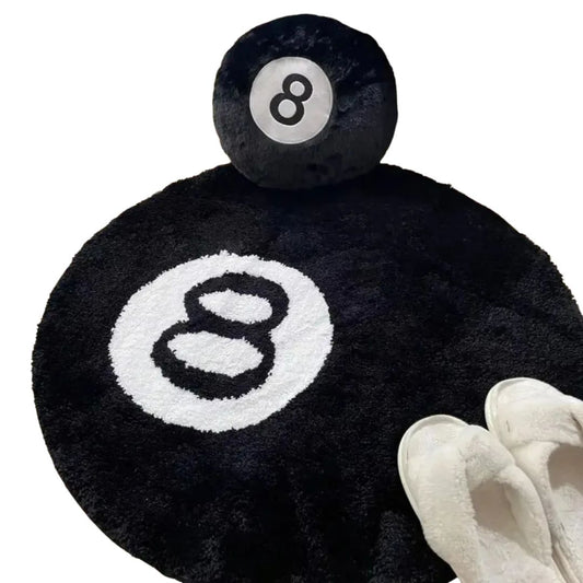 Black Billiards 8 Ball Round Floor rug