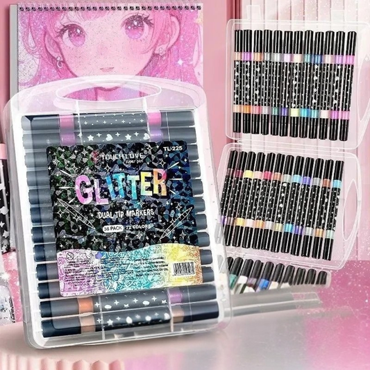 24/48/72/96 Dual Brush Tip Glitter Art Markers