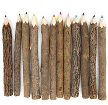 Load image into Gallery viewer, Colored Wooden Tree Rustic Twig Pencils Unique Birch of 12 Camping Lumberjack