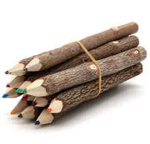 Load image into Gallery viewer, Colored Wooden Tree Rustic Twig Pencils Unique Birch of 12 Camping Lumberjack