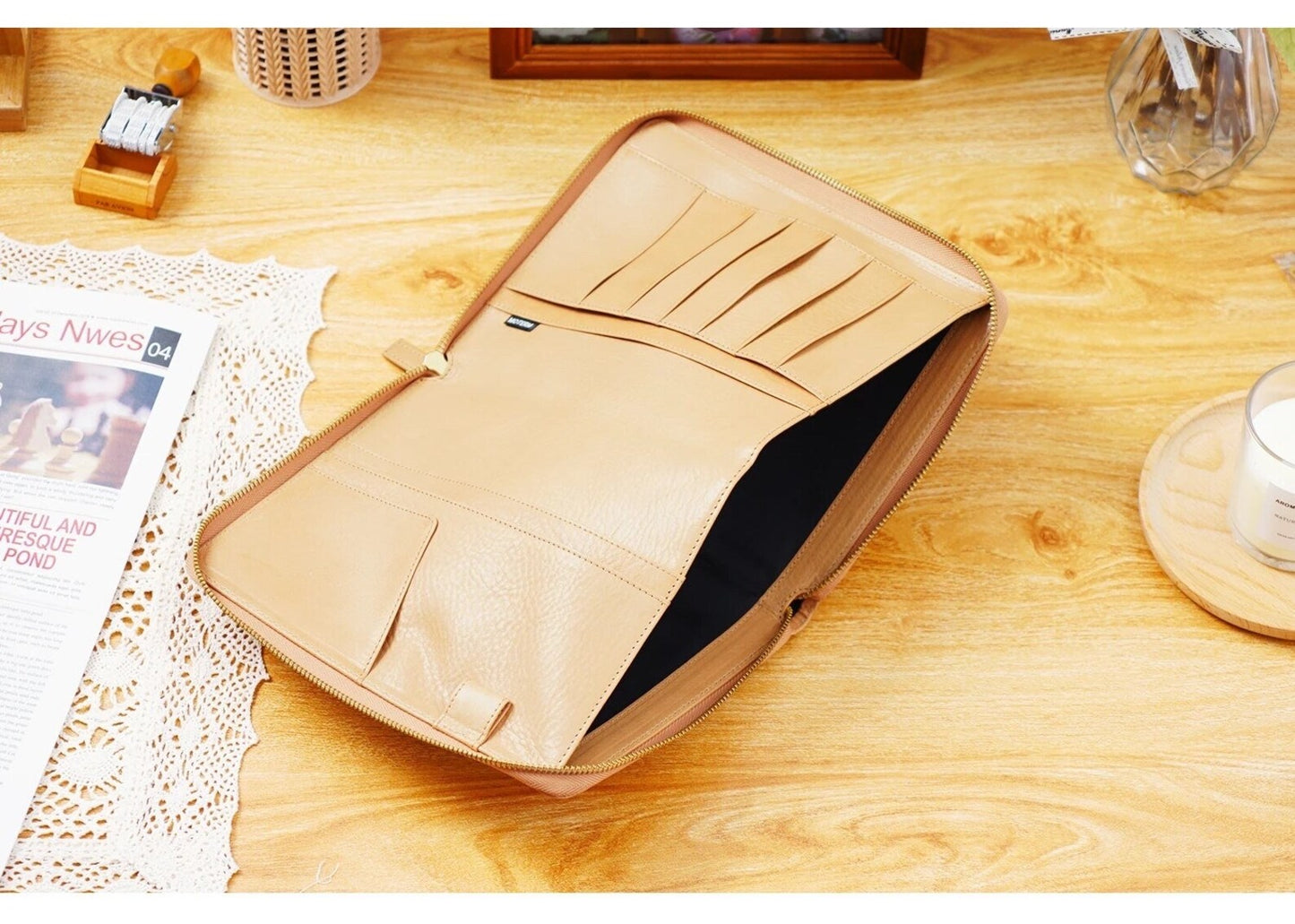 Moterm A5 full grain vegetable Leather Zip cover