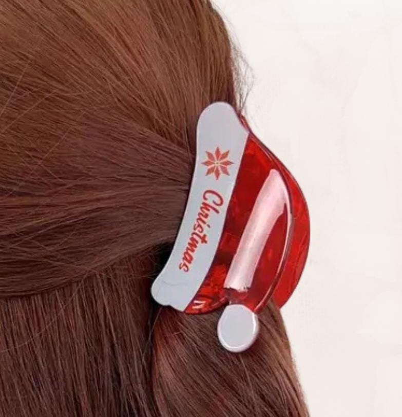 Santa Christmas hat hair claw clip