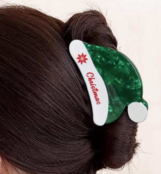 Santa Christmas hat hair claw clip