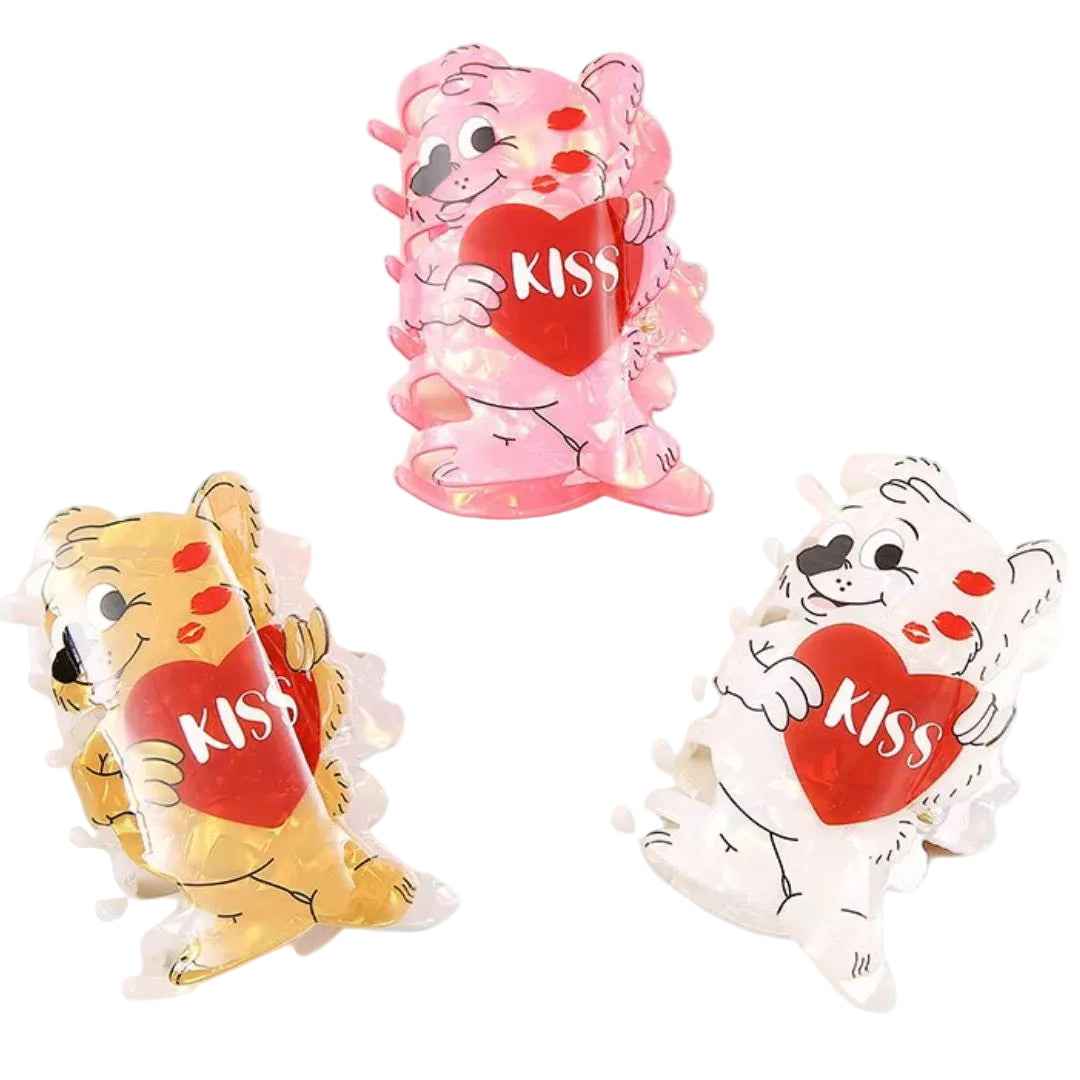1 piece cartoon valentines heart bear hair claw clip