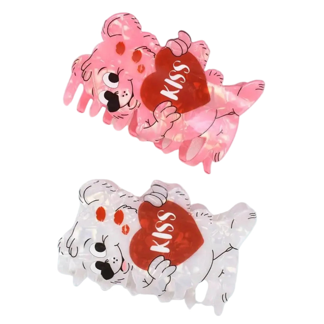 1 piece cartoon valentines heart bear hair claw clip