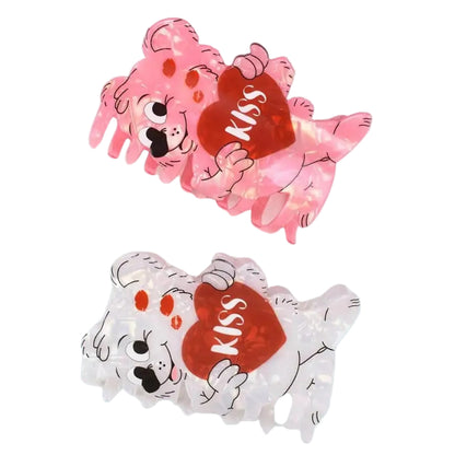 1 piece cartoon valentines heart bear hair claw clip